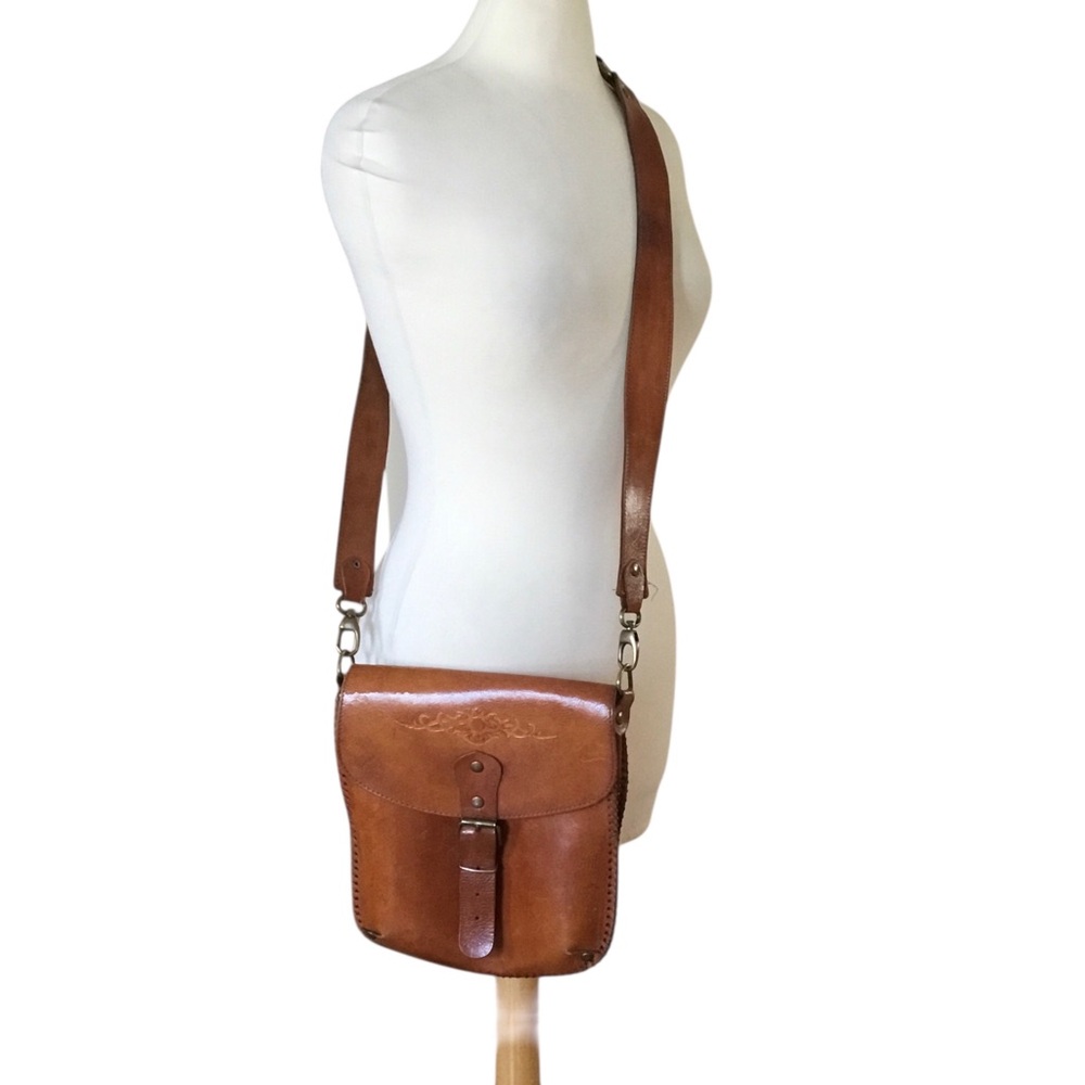 Vintage Italian Leather Tooled Crossbody Bag